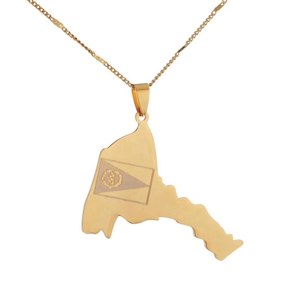 

Stainless Steel Gold Color Eritrea Map Flag Pendant Necklaces Africa Map Jewelry Necklace