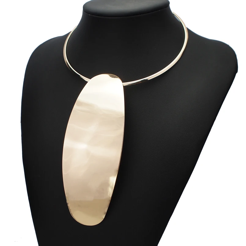 

Hot Classic Gold Plated Collar Necklace Pendants Torque Choker Long Oval Metal Bib Statement Necklace Geometric Jewelry, Gold, silver