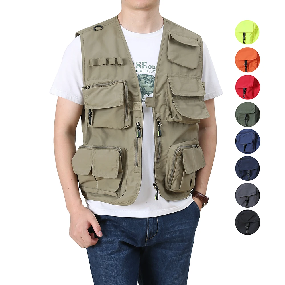

Outdoor Equipment Wholesale Breathable Vest Outerwear Multi Pocket Functional Men Cargo Vest Work Men's Vests, Khaki,navy,blue,army green,orange,red,black,yellow,grey