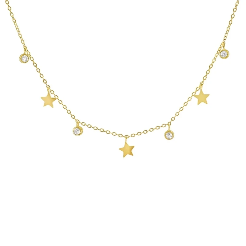 

925 Sterling Silver jewelry EBAY hot selling simple pentagram round zircon pendant necklace for women silver jewelry, Gold/silver