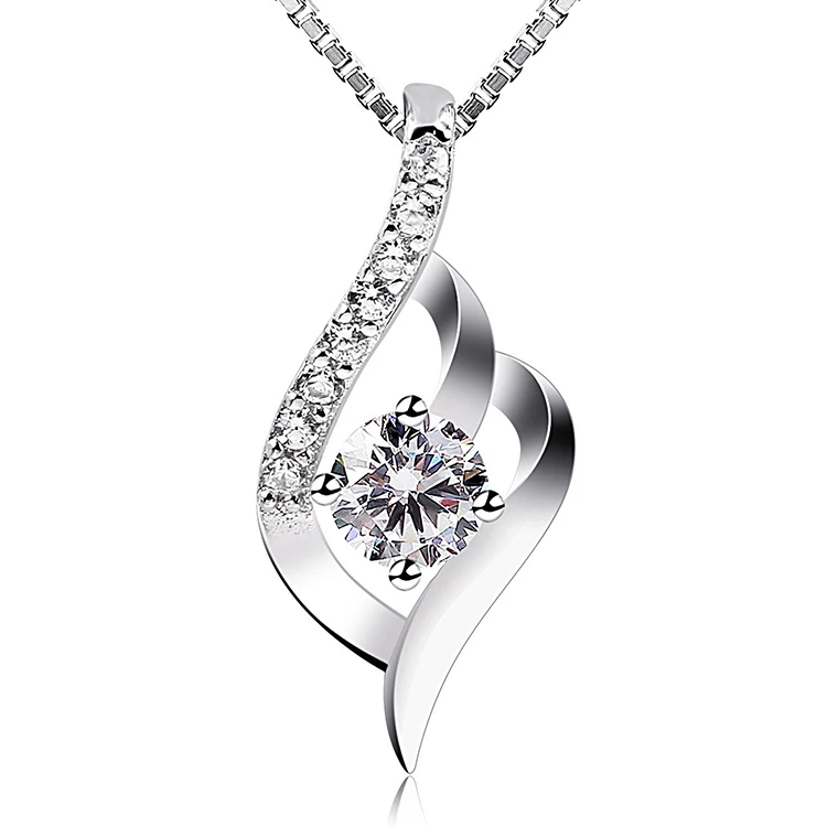 

925 Sterling Silver Plated New Women Design Jewelry Zircon Wave Pendant Necklace