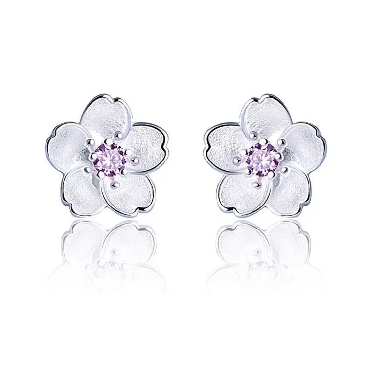 Factory Wholesale 925 Sterling Silver Flower Stud Earrings for Women Girls Fashion Sterling-silver-jewelry