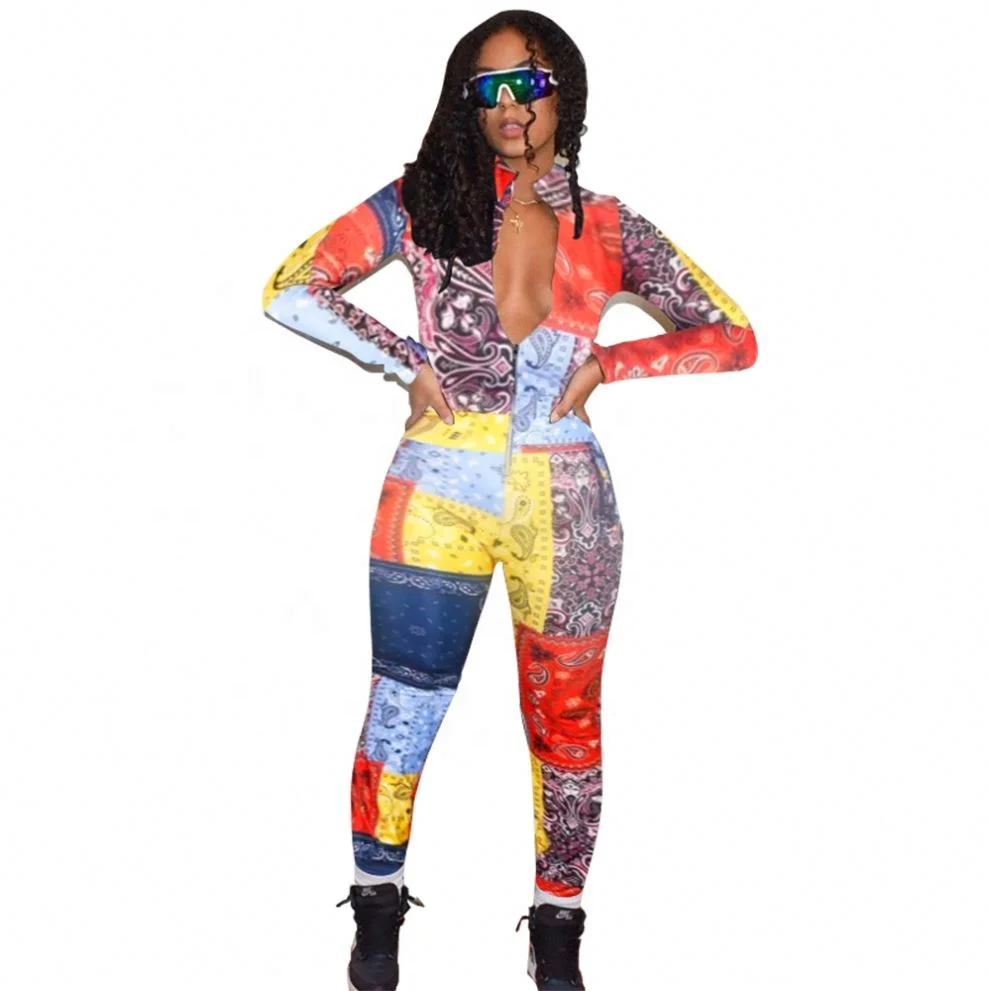 

Ml9005fall Ladies Fashion Jumpsuits Women Sexy Multicolor Legging One Piece Set Long Sleeve Tight Slim Jumpsuit