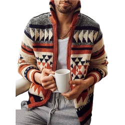 mens shawl collar zip up Casual Slim Fit wool blended jacauard Thermal Down zip Closure Cardigan Knitted Sweater coat