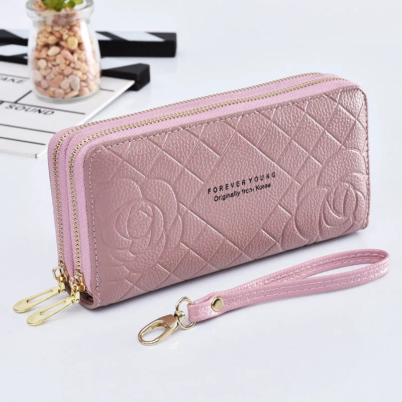 

Direct Wallet Women 2022 New Simple Card Wallet Women Long Wrist Bag Double Zipper Large Capacity Mobile Phone Key Wallets, As the picture shows