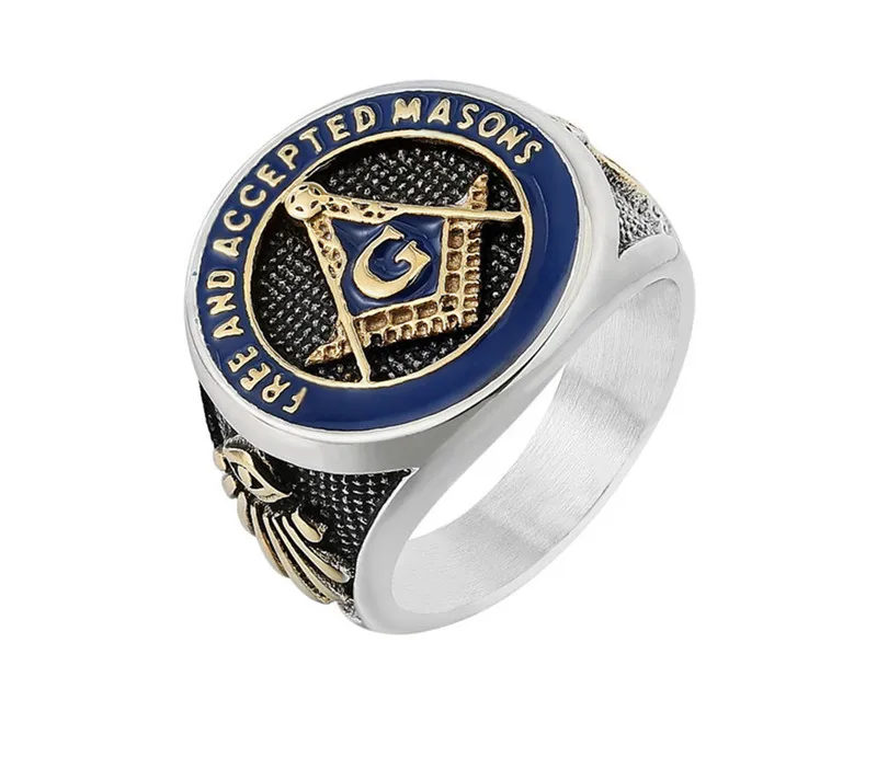 

Stainless Steel Fashion Masonic Blue Enamel Lodge Rings Jewelry Fee And Accepted Masons Freemason Emblem Signet Ring For Men