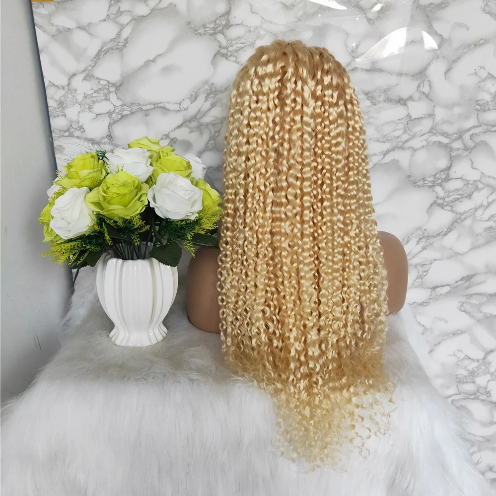 

cuticle aligned virgin remy Brazilian human hair water curly blonde 613 lace front wig