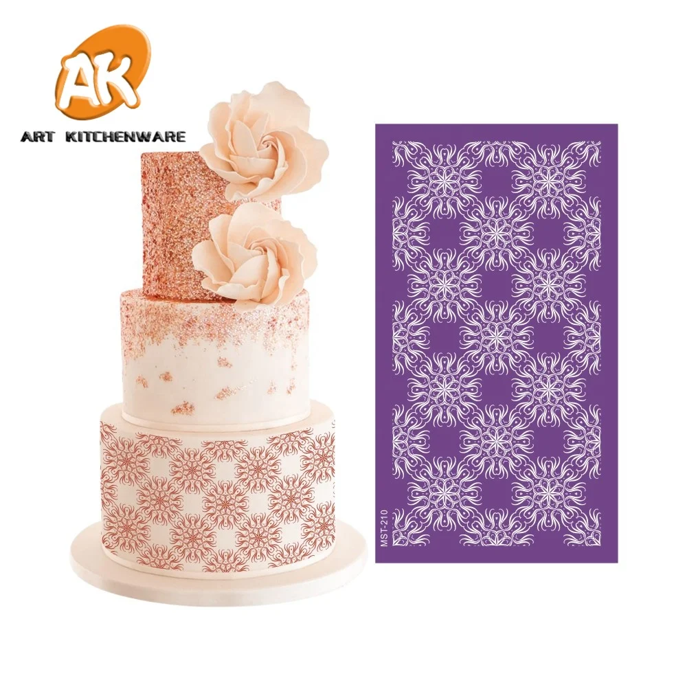 

AK Round Flower Design Mesh Stencils Icing Cake Decoration Drawing Templates Stencil for Birthday Wedding Decorating