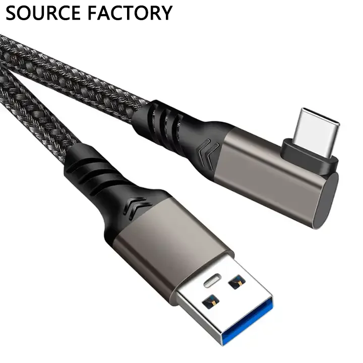 

90 Degree Elbow nylon 3M 5M Fast Charging USB-C Cable 3.0 Type C Data Wire Charging Cable For Oculus Quest VR Link USB cable