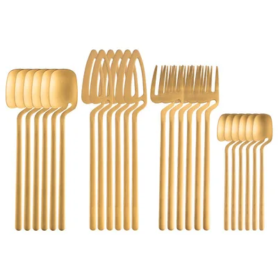 

Spoon Knife Fork Set Color Stainless Steel Coffee Creative Hanging Cup Spoon Dessert Knife Fork 24pcs Flatware Set, Rose gold