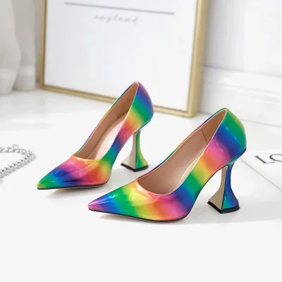 

Spring and Autumn New Fashion Plus Size Women's High Heels Rainbow Wine Glass Women's Single Shoes