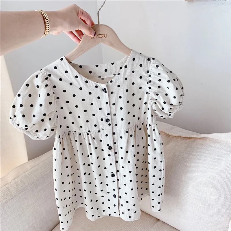 

Summer Kids Dress Loose Pullover Print Dots Short Sleeves Girls Dress