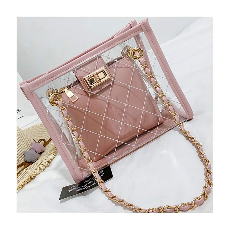 

Wholesale fashion jelly bag PVC female large capacity square women handbag luxury ladies shoulder messenger bags