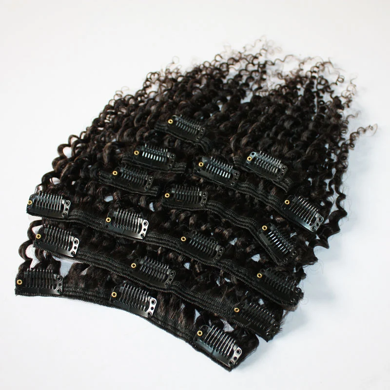 

Juancheng Ruijia Factory human hair Unprocessed Brazilian/Malaysian/Mongolian Hair Jerry kinky curly clip in hair extensions, Dark to light any color is available