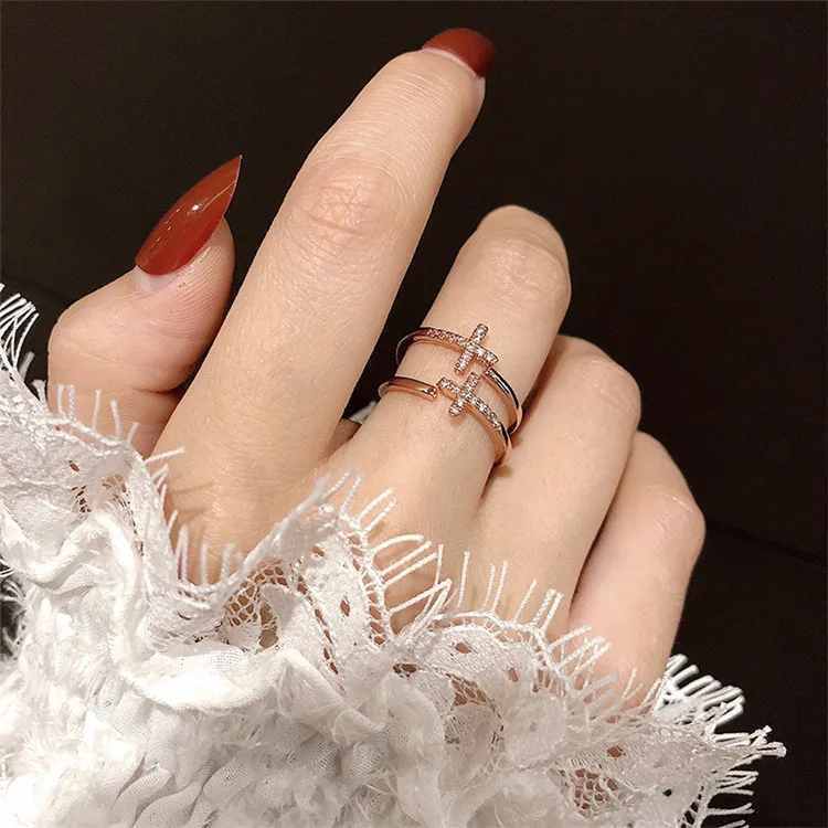 

Natural Gemstone Jewelry Gold Plated Initial Rings Paved Diamond Finger Ring for Girls Adjustable anillo, As picture