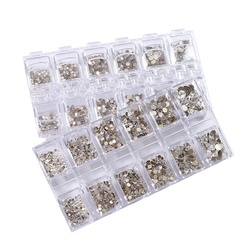 

Mixed Size Non HotFix Crystal AB Stone Gold bottom Flatback Glass Rhinestones Set Nail Supplies