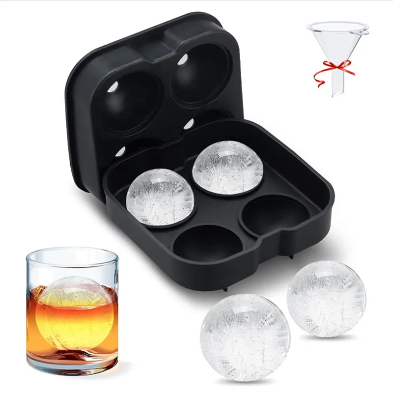 

YOUNGS YS-BM119 food grade Silicone 4Cavity Ice Ball Maker silicone round ice sphere cube tray mold with lid for making ice ball, Customized