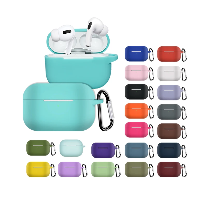 

Hot Sale For Airpods Pro Case Soft Silicone Wireless Earphone Full Protection Shockproof With Hook, 19 colors