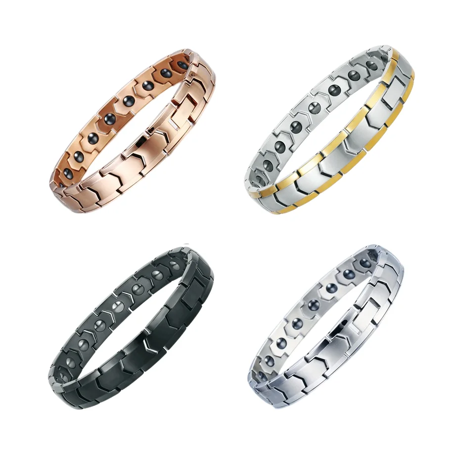 

Wollet Classic Health Energy Electroplating Hematite Magnetic Therapy Stainless Steel Bracelet for men