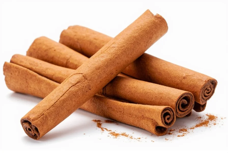 Close-up of cinnamon sticks with spelling diagram showing c-i-n-n-a-m-o-n