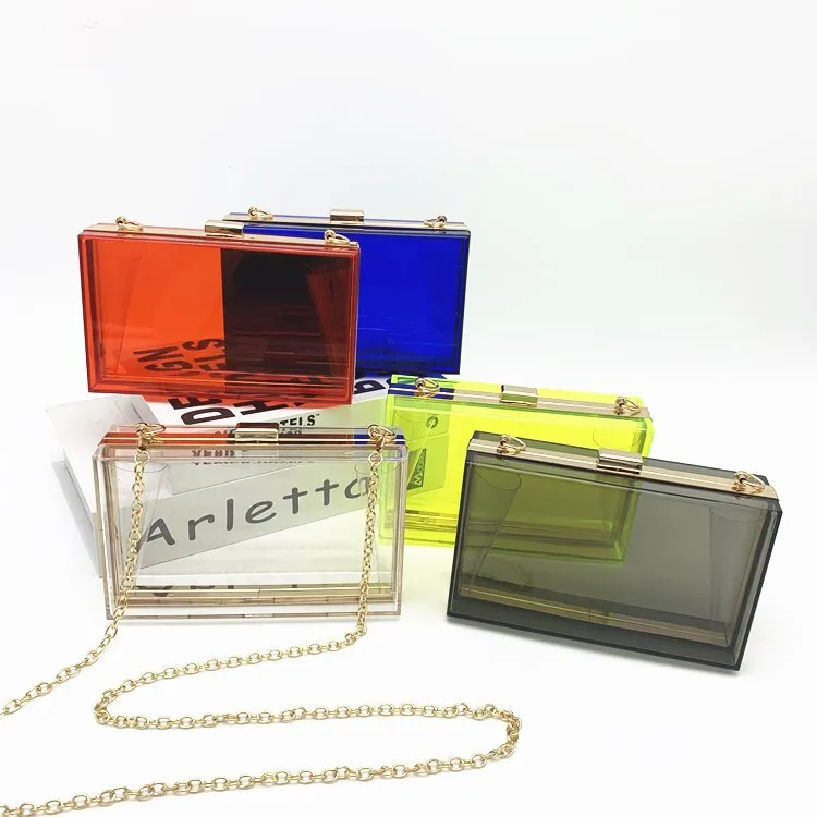 

2021 designer handbags famous brands candy color acrylic evening party purse transparent bag clutch handbag