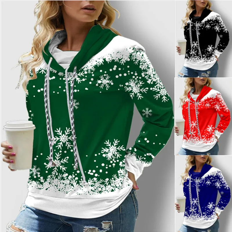 

LvCong Europe and America long sleeve Christmas snow custom printed hoodie plus size hoodies for women