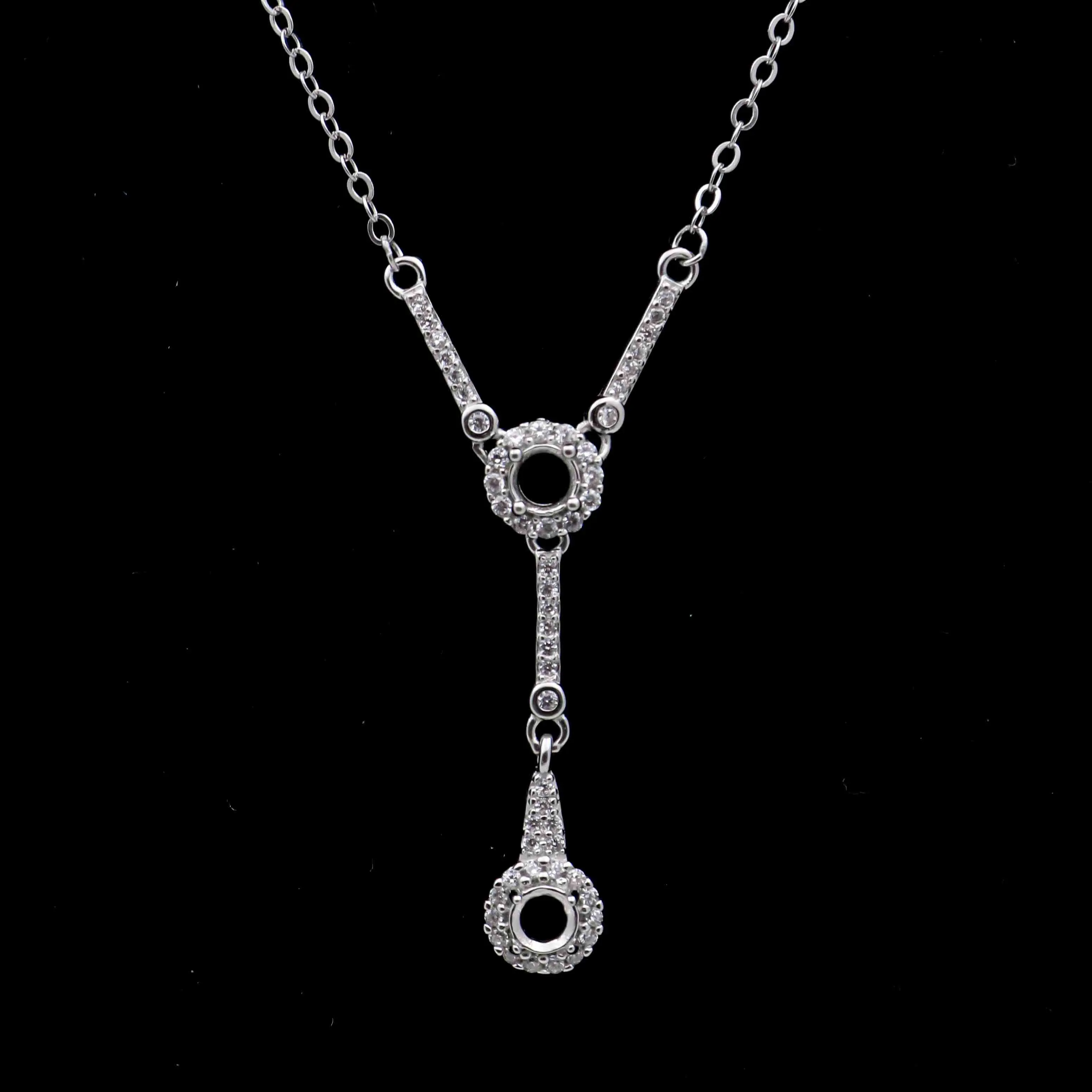 Sterling Silver 4*4mm Semi Mount Necklace Empty Support Blank Setting S925 Frame Base Holder Without Center Stone for DIY Inlay