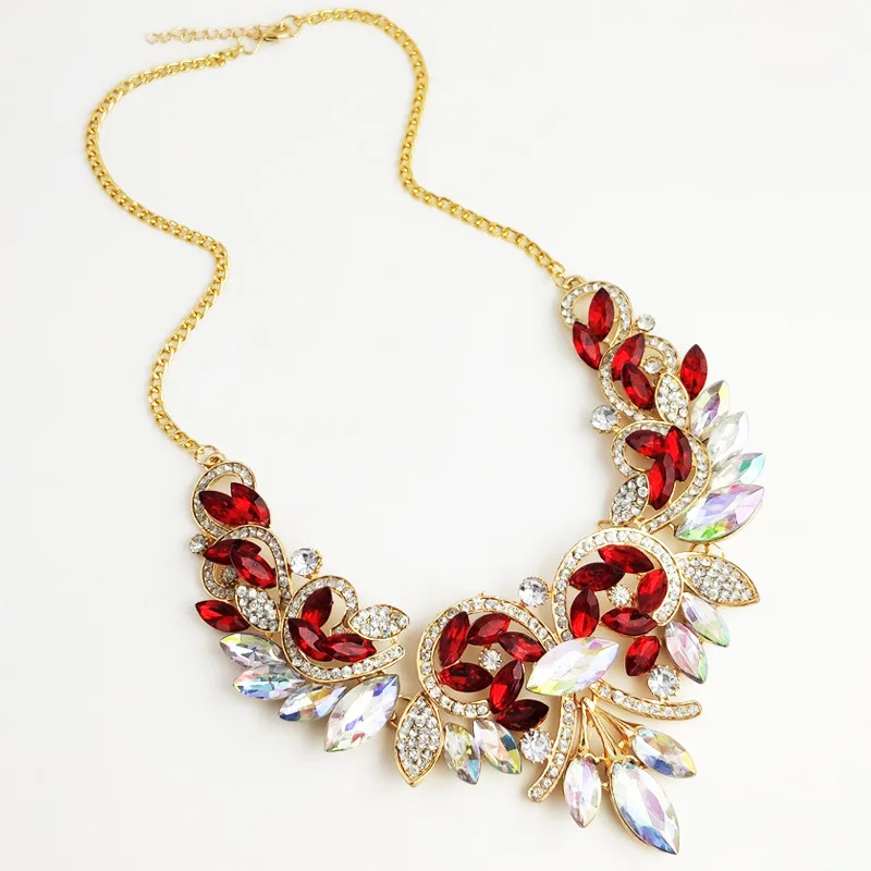 

00462-1 European and American fashion exaggerated diamond inlaid alloy Flower Necklace