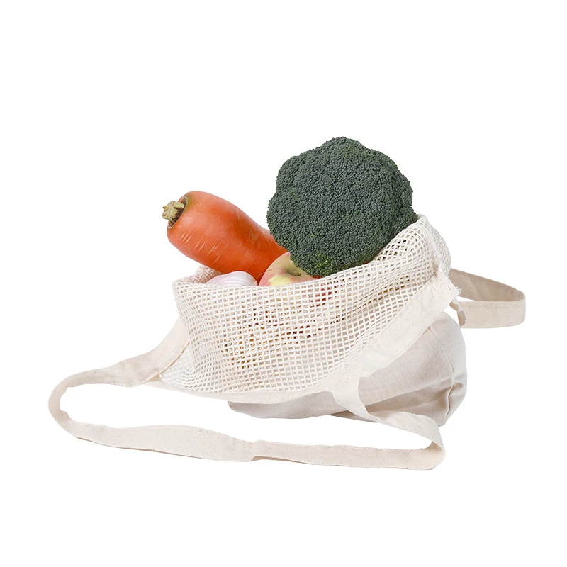 

half mesh half solid eco friendly organic natural color no waste reusable cotton drawstring mesh bags for fruit, Nature