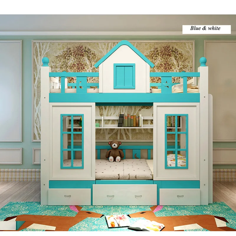 0128tb006 Modern Solid Wood Children Bedroom Furniture Princess Castle With Slide Storages