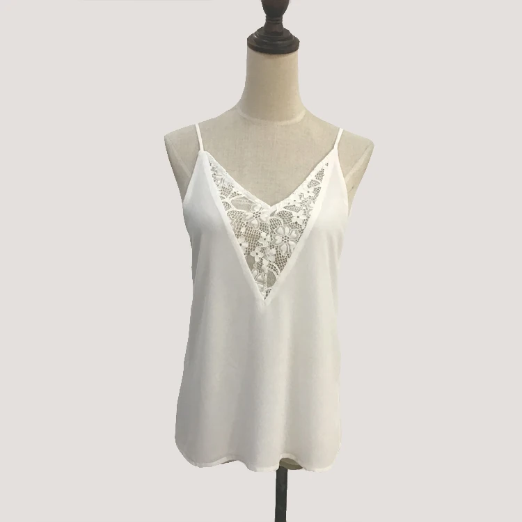 

Summer V-neck Spaghetti Strap Chiffon Lace Tops Woman, Customized color