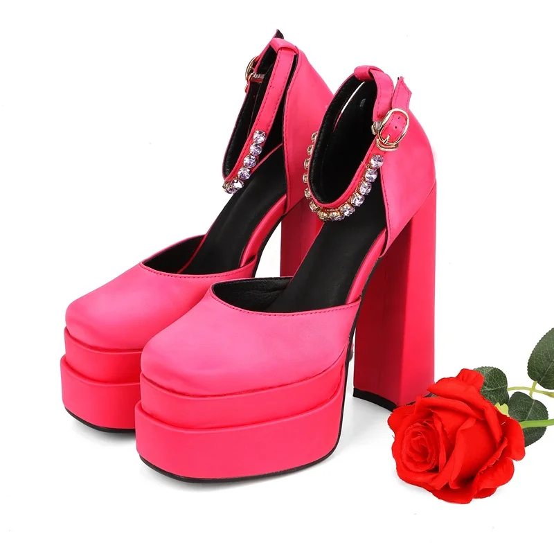 

2021 New Summer Sandals Ladies Pumps Super High Heels Platform Women Shoes Buckle Strap Crystal Party Weddings Dress Plus Size, Black, purple, red, pink