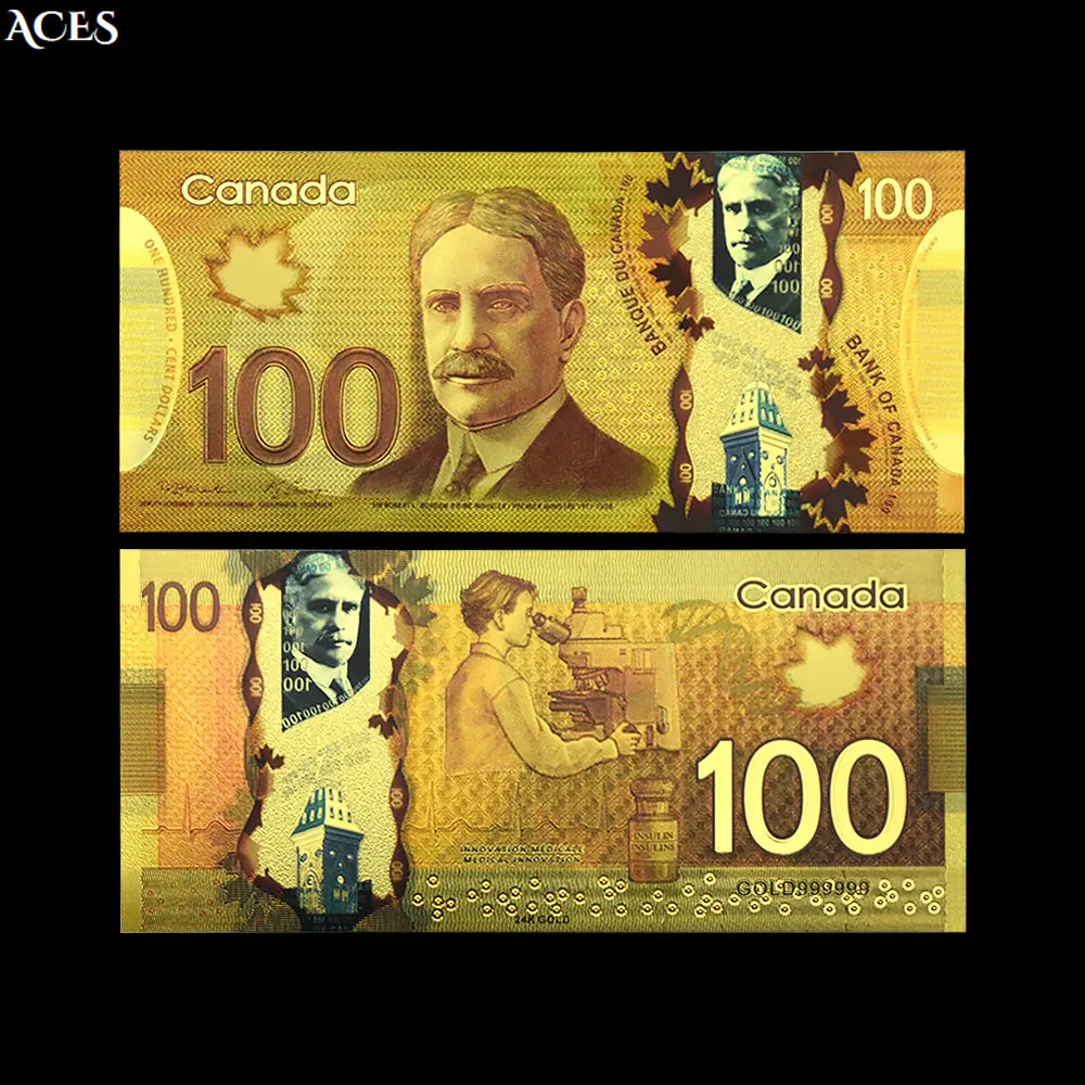 

Collection Gift Canadian Currency CAD 100 dollar bills Canada Gold gold Foil Plastic Banknote