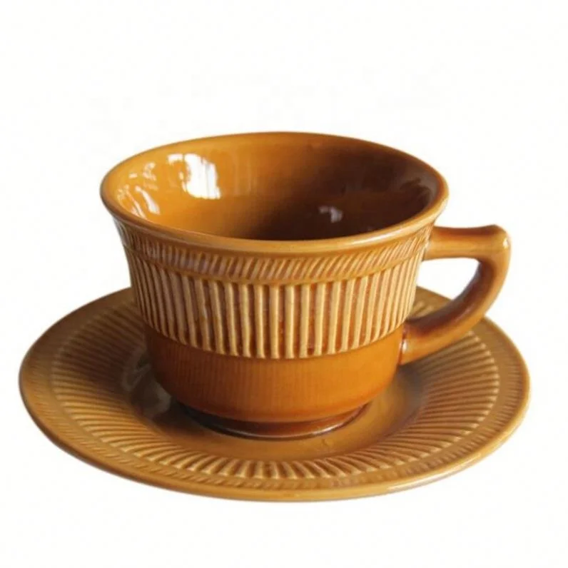 

Stoneware Retro Reliefs Elegance Thicken Coffee Sets Multifunction Upscale Delicate Personality Washable Tea, Brown