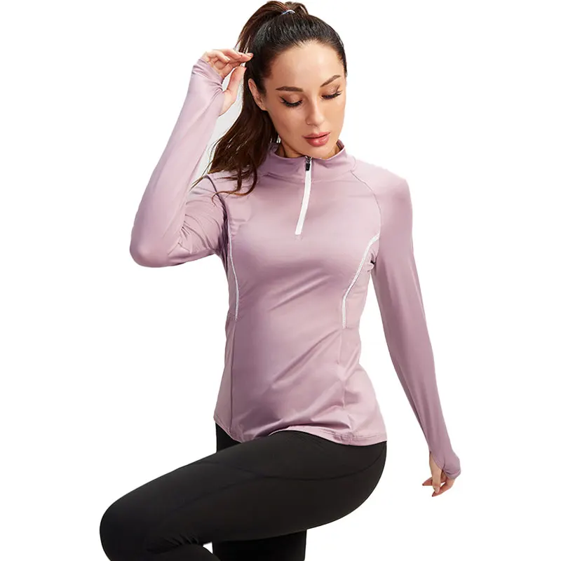 

Fall winter women's sports zipper long sleeves fitness running yoga wear high stretch tights stand-up collar sweater