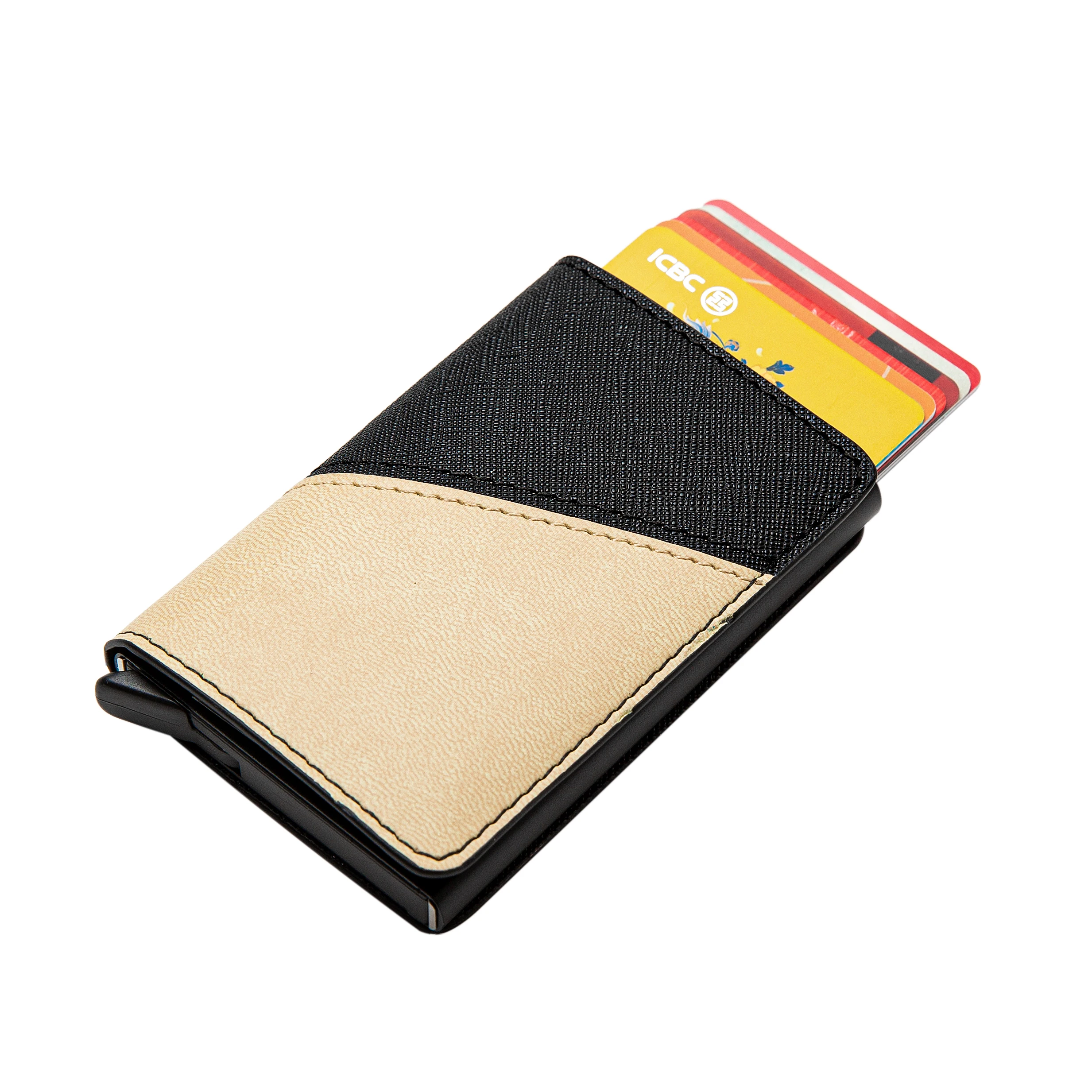 

Hot Popular Splicing Smart Wallets Bulk Business Card Holders RFID Cardholder For Men, Yellow+green,blue+white,black+apricot