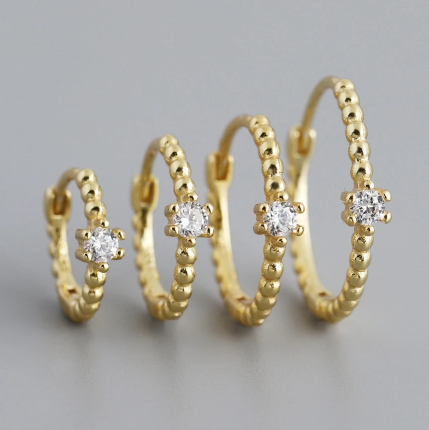 Wholesale Fashion Jewelry 925 Sterling Silver Wave Point Round Six-jaw Zircon Gold Plated Hoop Earring Jewelry for Women