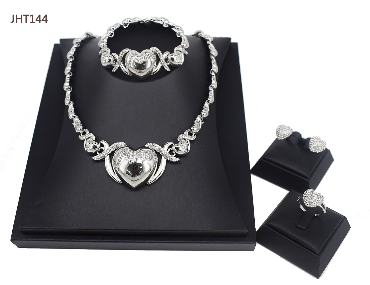 

JHT144 Latest design big heart I love you silver jewelry set, Platinum plated color