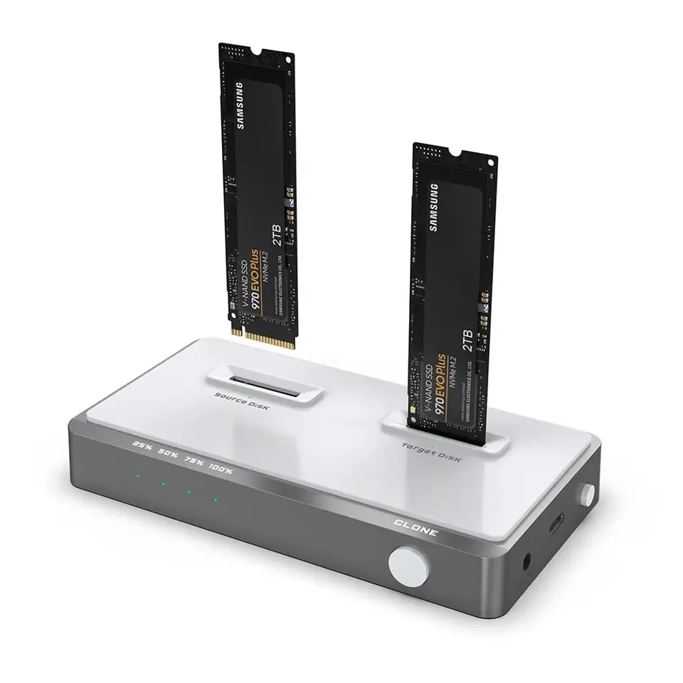 

OEM Dual-Bay M.2 NVME Cloner Docking Station Tool-Free USB C to NVME SSD Enclosure for M Key PCIe 2242 2260 2280 22110 M.2 SSDs