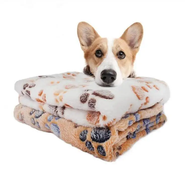 

Soft Dog Bed with Cute Dog Paw Prints Reversible Fleece Crate Pet Bed Mat Machine Washable Pet Bed Liner Dogs Blanket, 3 colors