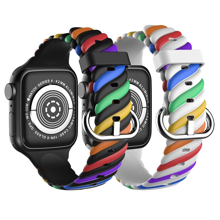 

For Apple Watch Rainbow Band Silicon Watch Band For Apple Watch Band Silicone Strap SE 6 5 4 3 2 1