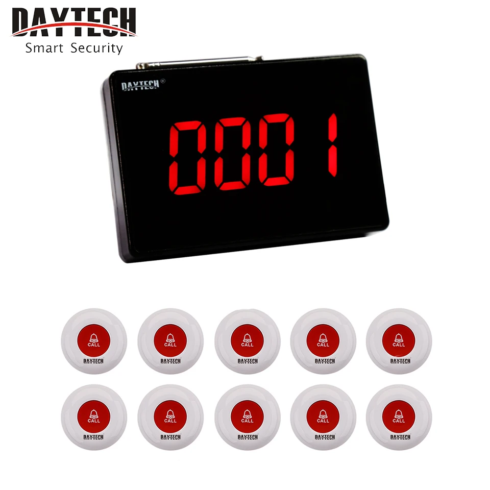 

Daytech P4-01B-5 300M Restaurant Hospital Nurse Emergency Wireless Guest Queue Calling Paging System with 10pcs Buttons, Black