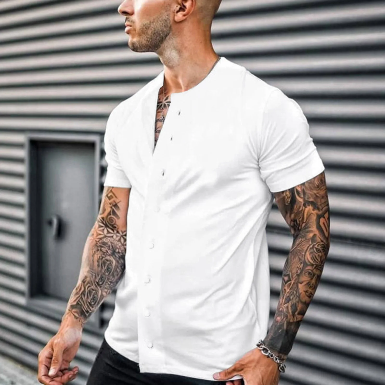 

Wholesale Solid Color 100% Polyester Casual Short Sleeve Shirts For Men