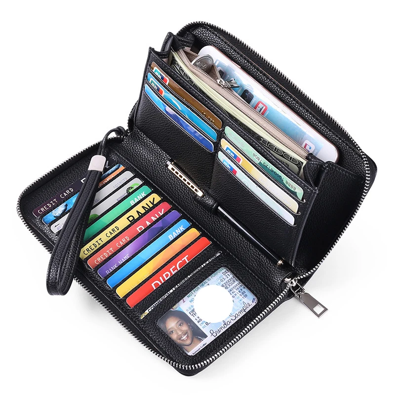 

Soft Leather ladies Long wallet bag female luxury Multiple card slots money bag rfid coin purse wallets women, 8colors