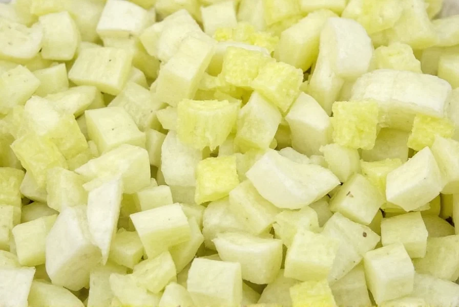 Close-up of properly chopped fennel showing different cuts for various recipes including fine dice for salads and larger pieces for roasting