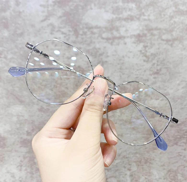 

New anti blue light flat mirror unisex trend fashion retro round frame metal reading glasses