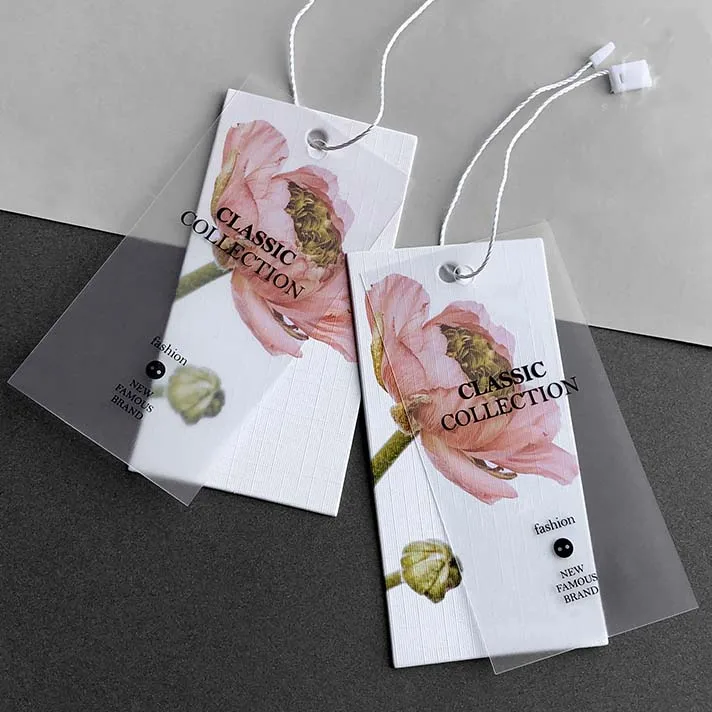 

Eco friendly Fashion Clear Transparent PVC Hanging Tag Clear Plastic Jewelry Tags, White, black, blue, red or custom color