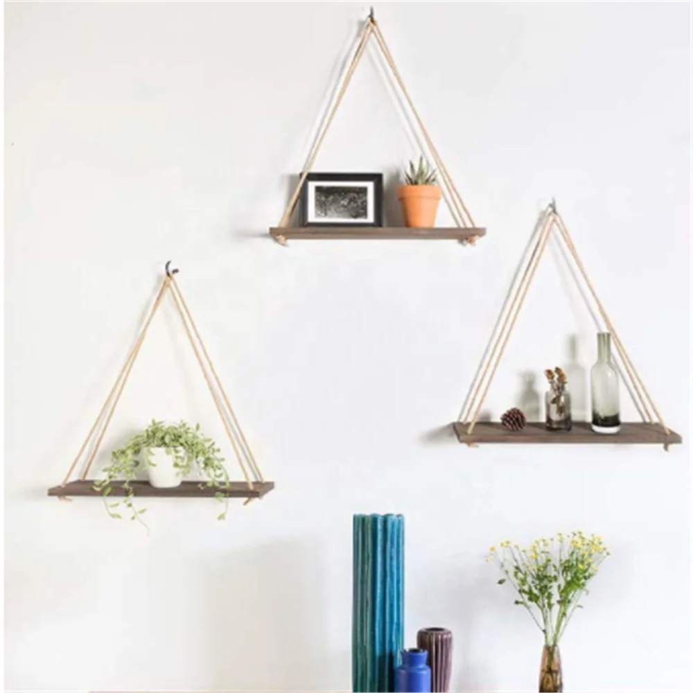 Wholesale Rustic Hanging Swing Rope Shelves Wood Wall Floating Shelf