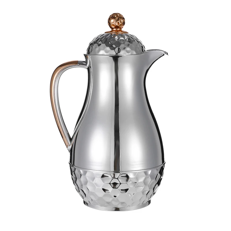 

Arabic Silver Teapot 1000ml Plastic Glass Inner Coffee Pot Arabic Dallah with Luxury Lid