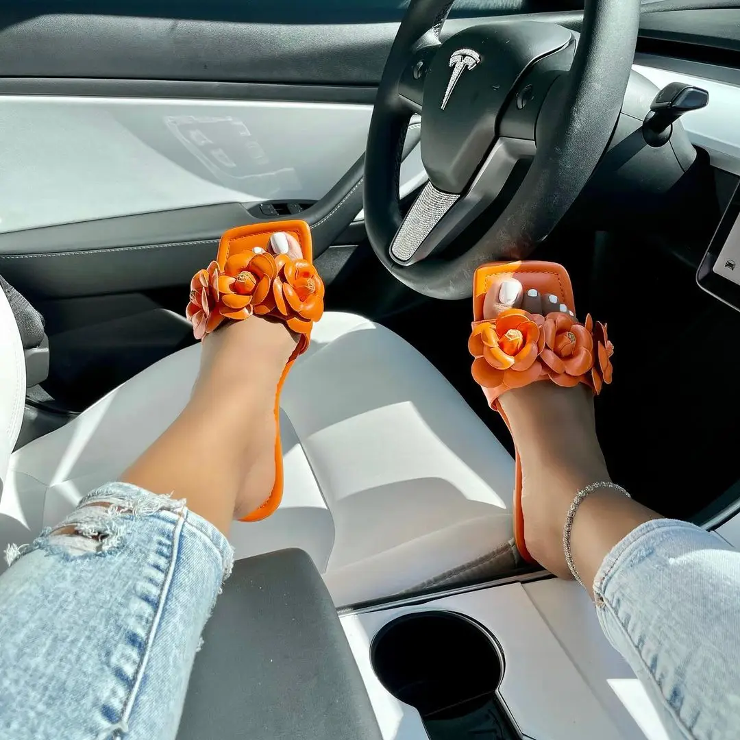 

2021 jelly women sandals beautiful flower slide orange pink big size comfortable flat slippers sandalias mujer, Picture color